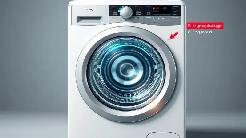 Ilustração da abertura de emergência pelo dreno em máquina de lavar e secar