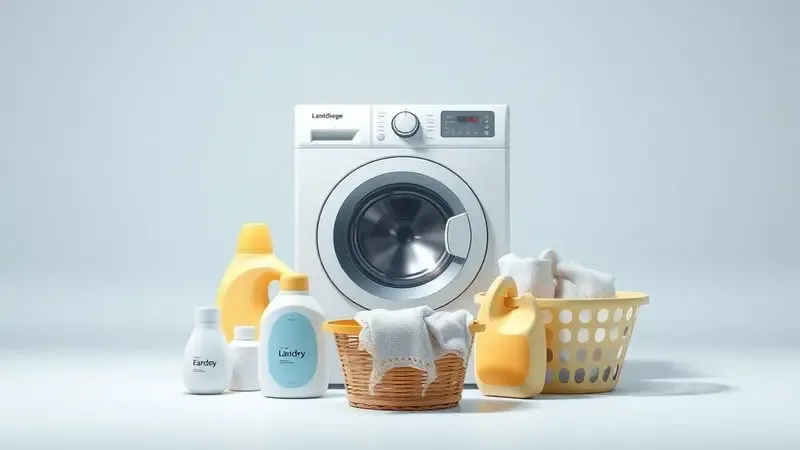 Composição artística de acessórios de lavanderia e recursos para máquina lava e seca