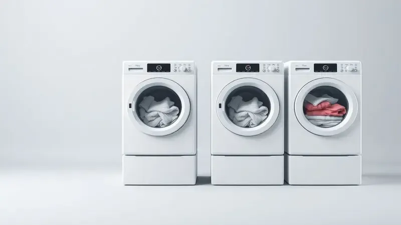 Representação visual conceitual de diferentes capacidades de lava e seca e cargas de roupa correspondentes