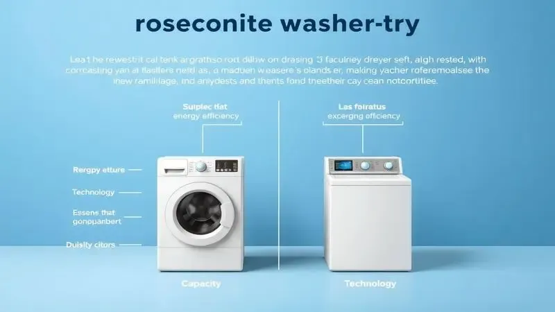 Ilustração conceitual sobre critérios de escolha e comparação de características de máquinas lava e seca.