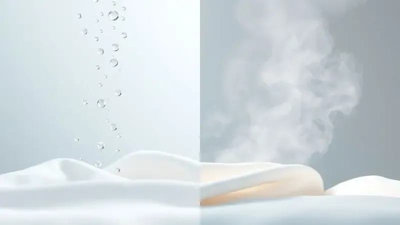 Comparação visual conceitual entre limpeza com água e tratamento a vapor em tecidos