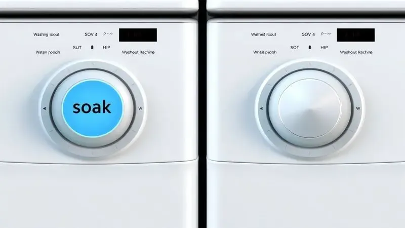 Comparação conceitual de painéis de controle de máquinas de lavar, mostrando versões com e sem botão de molho
