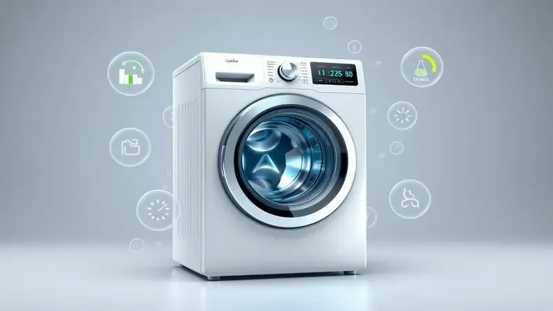 Conceito técnico ilustrado de critérios para escolher máquina lava e seca ideal