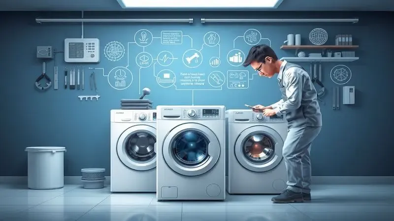 Ilustração conceitual de diagnóstico técnico profissional para problemas persistentes em lavadoras