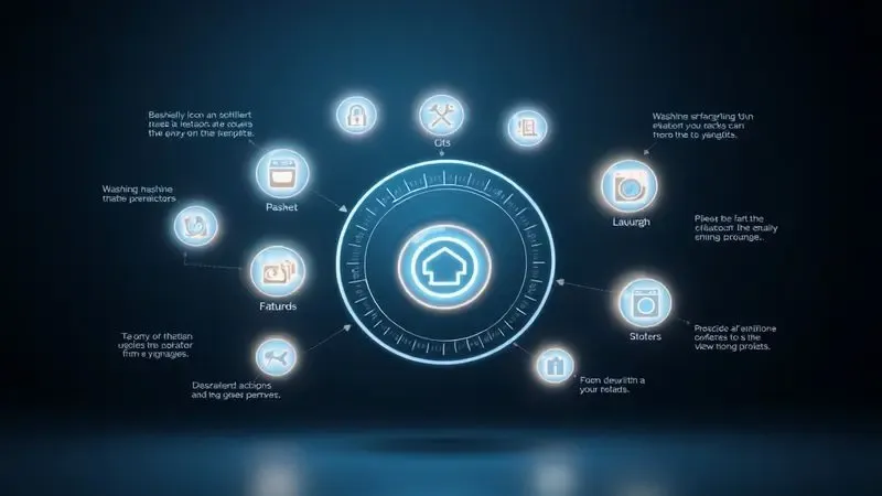 Diagrama conceitual ilustrando significados de ícones de lavadora em guia visual