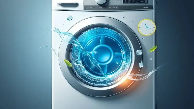 Ilustração conceitual mostrando economia de recursos com tecnologia inverter em lava e seca