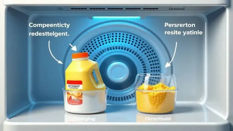 Ilustração conceitual dos erros comuns ao usar sabão em lava e seca Samsung