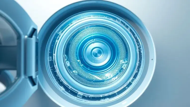 Ilustração conceitual de ciclo de limpeza ECO do tambor de lavadora para manutenção