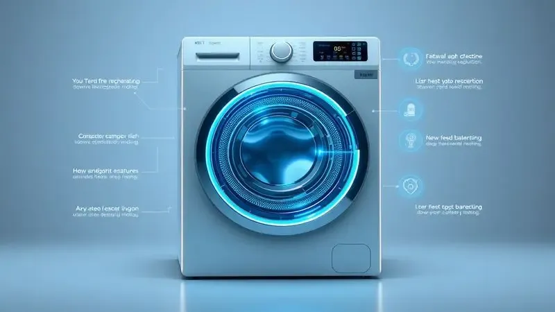 Ilustração conceitual de inovação tecnológica em aparelhos de lavanderia com elementos futuristas e conectividade inteligente