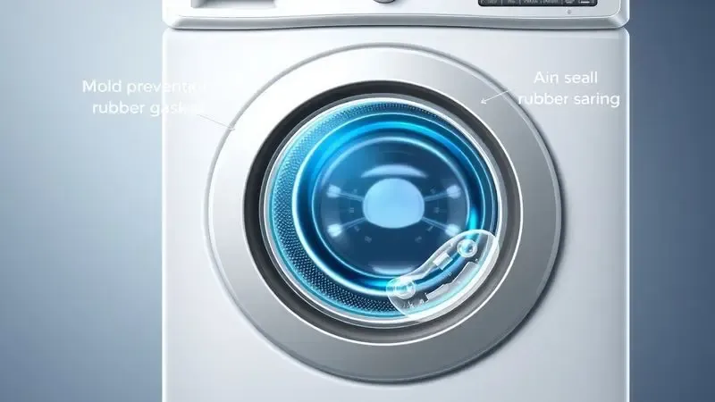 Ilustração conceitual da limpeza da borracha de vedação para prevenir formação de mofo.