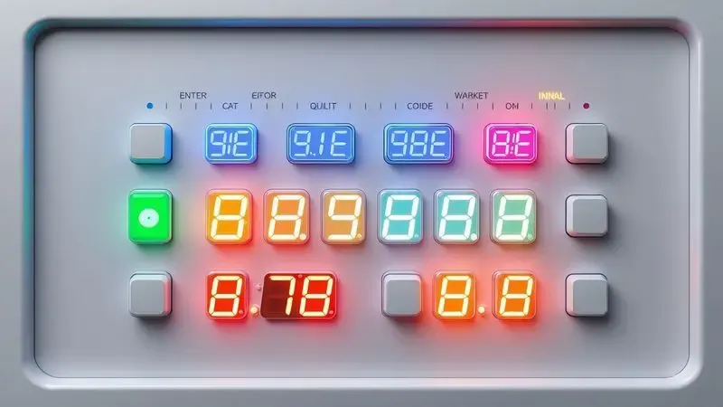 Painel de controle com luzes LED piscantes e códigos de erro para diagnóstico