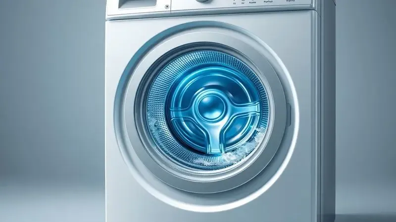 Ilustração conceitual de corte transversal de máquina de lavar mostrando processo de limpeza interna