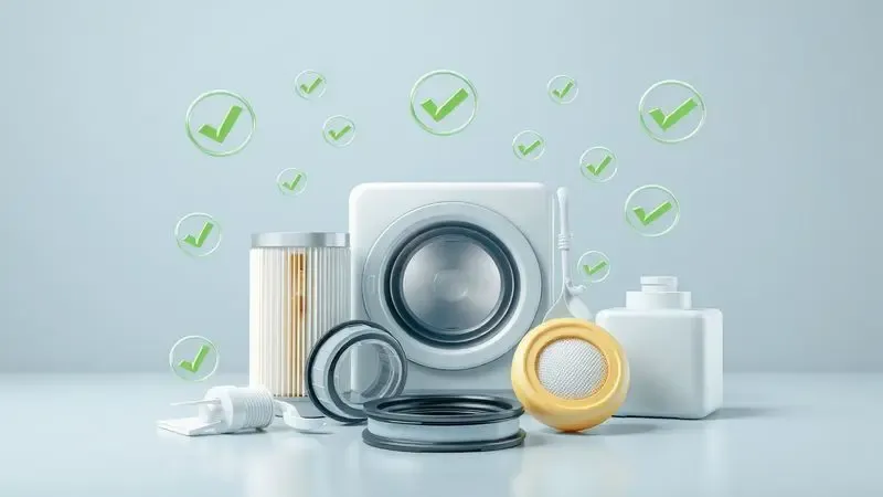 Cena conceitual de manutenção preventiva para máquina de lavar com ferramentas e símbolos