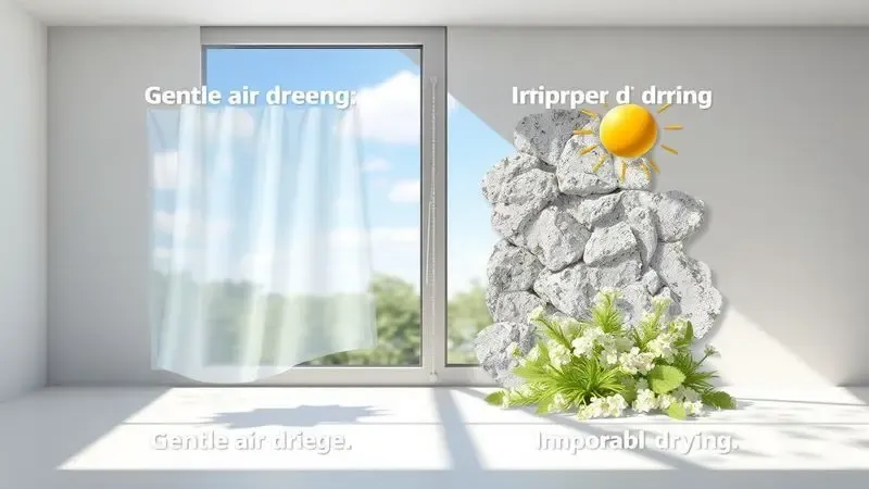 Ilustração 3D comparando métodos de secagem para evitar mofo em bichos de pelúcia