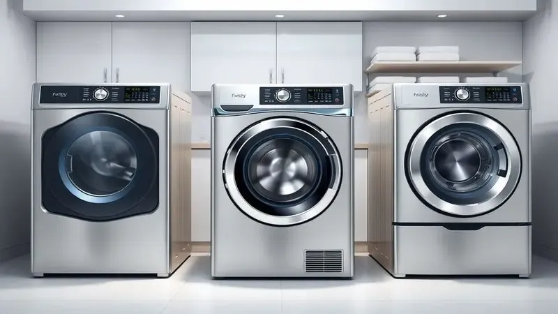 Ilustração digital realista de diferentes modelos de lava e seca samsung em uma lavanderia doméstica moderna