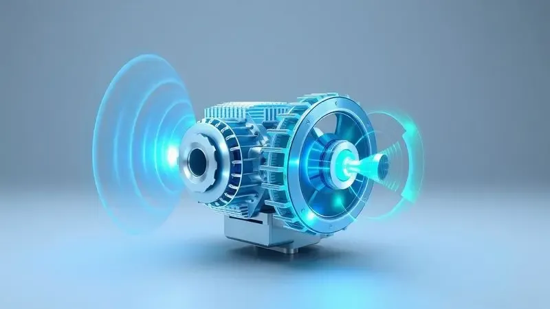 Ilustração conceitual de motor inverter mostrando economia de energia e redução de ruído