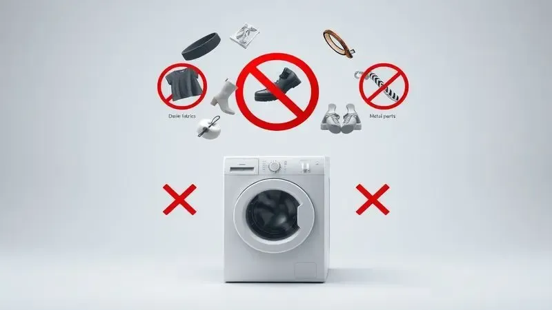 Ilustração conceitual de itens que não devem ser colocados na máquina lava e seca
