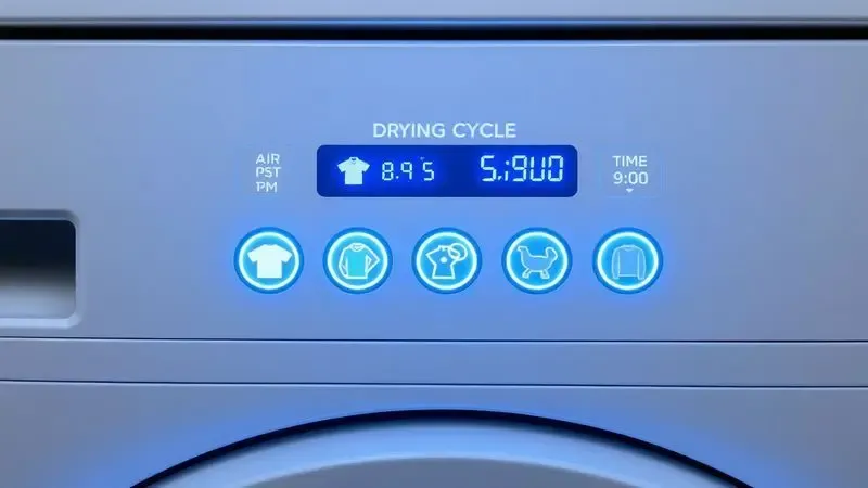Painel de controle conceitual com seleção de ciclos de secagem para diferentes tipos de tecidos