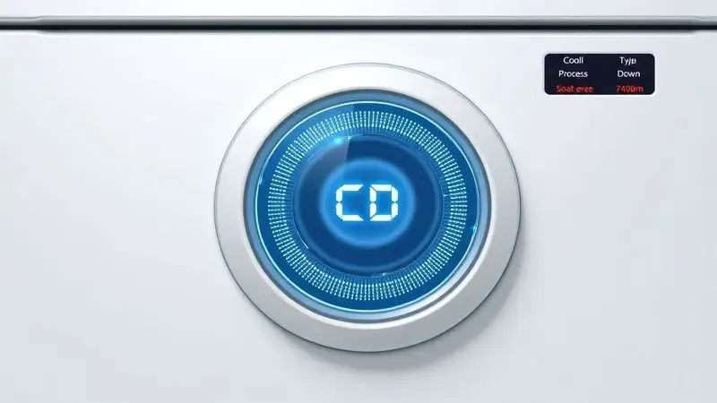 Ilustração conceitual de painel de lava e seca com código CD indicando resfriamento em andamento