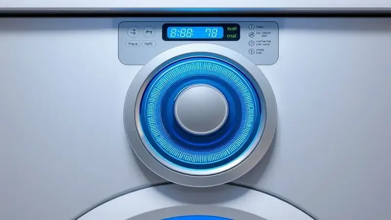 Painel de controle de máquina de lavar com botões e indicadores em cena conceitual 3D renderizada