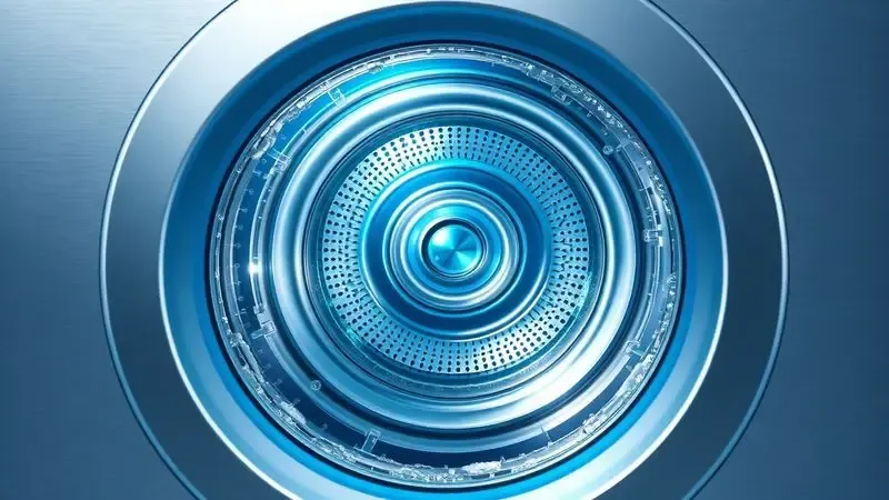 Ilustração conceitual do sistema de segurança por pressão de água em máquina de lavar durante centrifugação