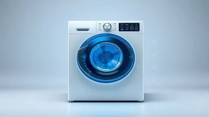 Ilustração digital de tecnologia avançada de lavanderia inteligente com sensores e controles digitais