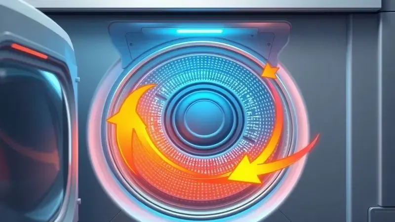 Ilustração conceitual do funcionamento da tecnologia bomba de calor em secadora de roupas