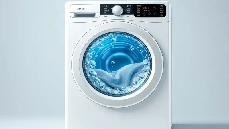 Ilustração conceitual da tecnologia Eco Bubble da Samsung, mostrando bolhas de limpeza em ação