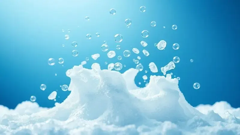 Ilustração artística da tecnologia Ecobubble mostrando bolhas de água protegendo as roupas durante a lavagem