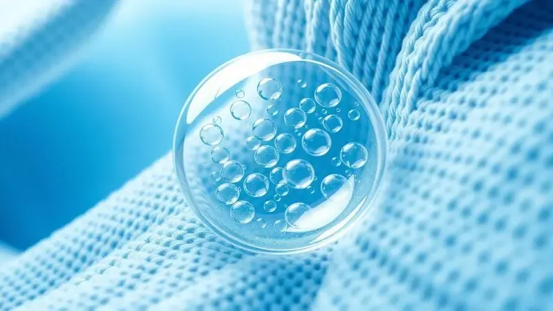 Ilustração 3D da tecnologia Ecobubble com bolhas de ar penetrando tecidos para limpeza profunda