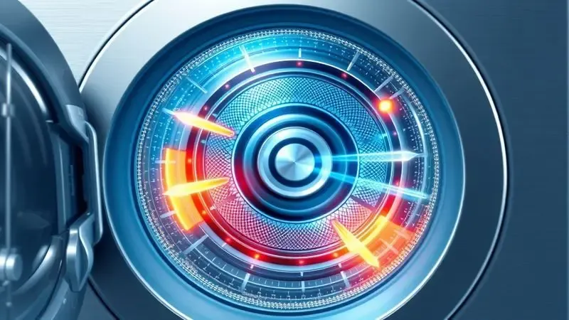 Ilustração conceitual da tecnologia de secagem com fluxo de ar e troca de calor dentro do tambor da máquina