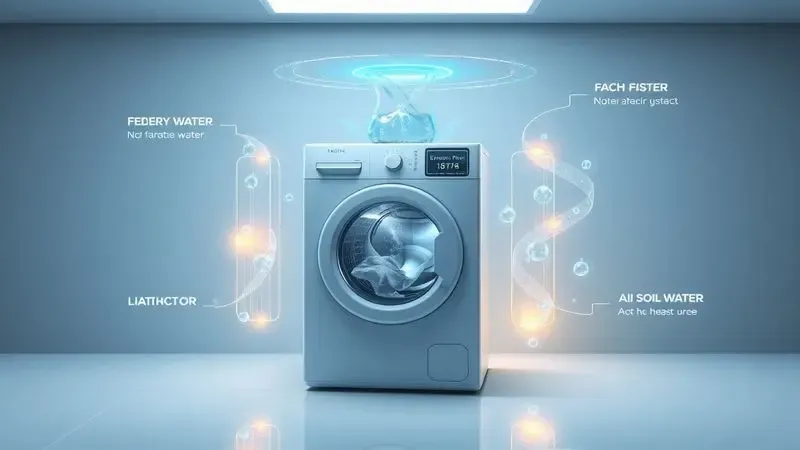 Representação visual da tecnologia inteligente que otimiza consumo de água e energia na lava e seca