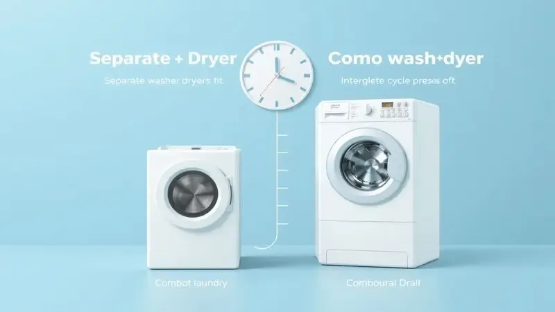 Ilustração conceitual comparando tempo de ciclo completo em máquina lava e seca