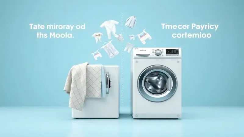 Visualização conceitual das vantagens de uma lava e seca combinada para economia de tempo e energia em casa